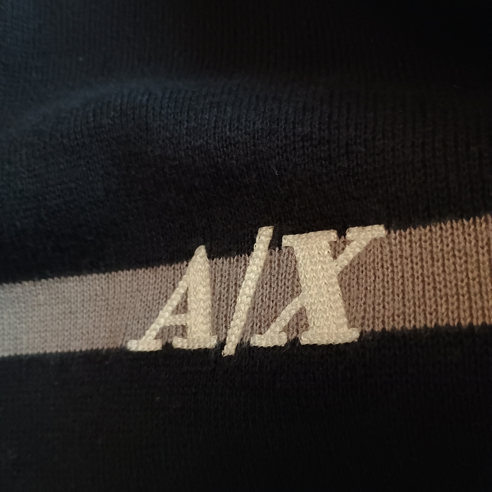 Vtg Armani Exchange Sweater Men's XL Stripe Y2K 90s Logo Cotton Blend Black - Picture 3 of 4